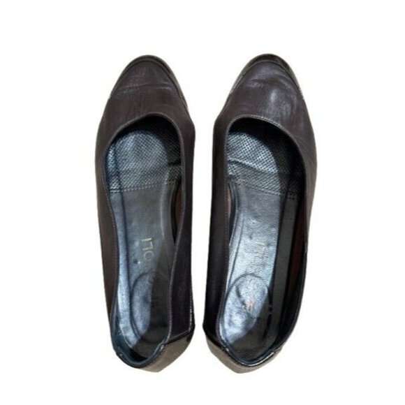 Bagnoli Dark Brown Leather Slip On Wedge Shoes Size 39 or 8.5 - Picture 2 of 5